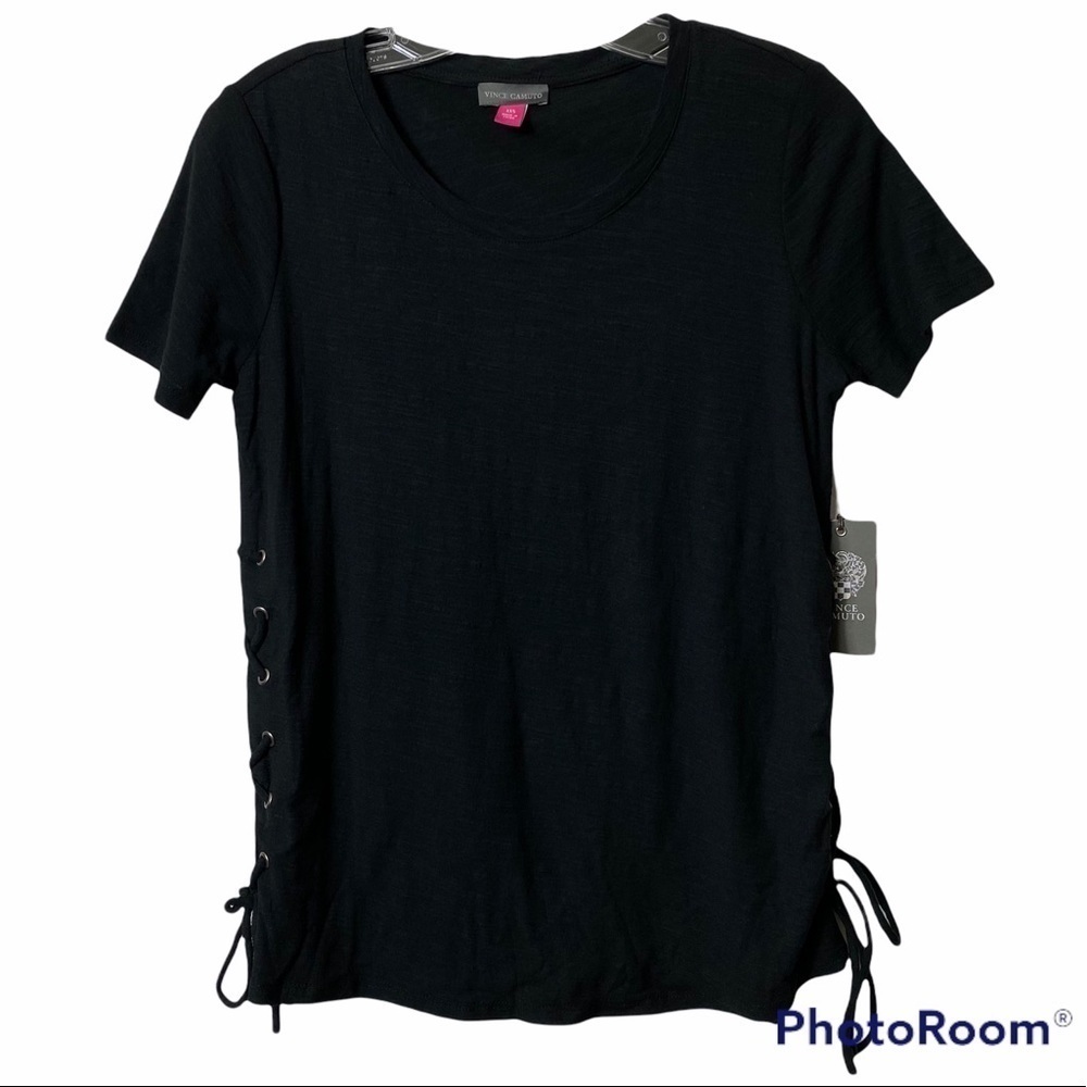 Vince Camuto Short Sleeve Black Women Size Medium Tie Sides Cotton Top NEW